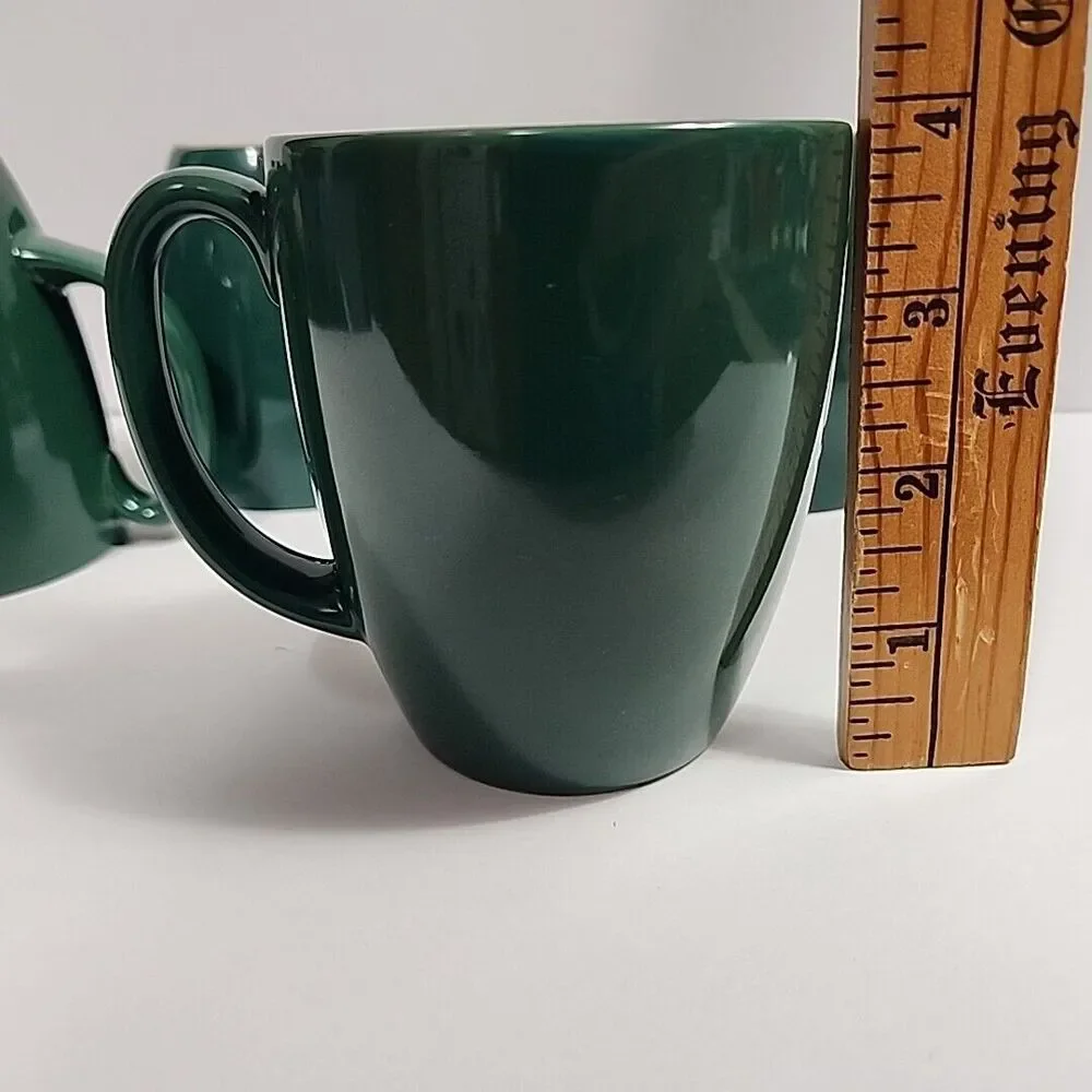 SET OF 4 Corelle Stoneware Dark Green Mugs/Cups Made In Thailand